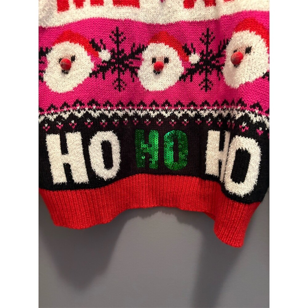 No Boundaries Ugly Christmas Sweater Juniors L Multicolor Ho Ho Ho Bells - Picture 5 of 10